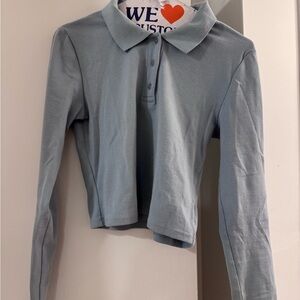 Aritzia Light Blue Long Sleeve Polo Shirt